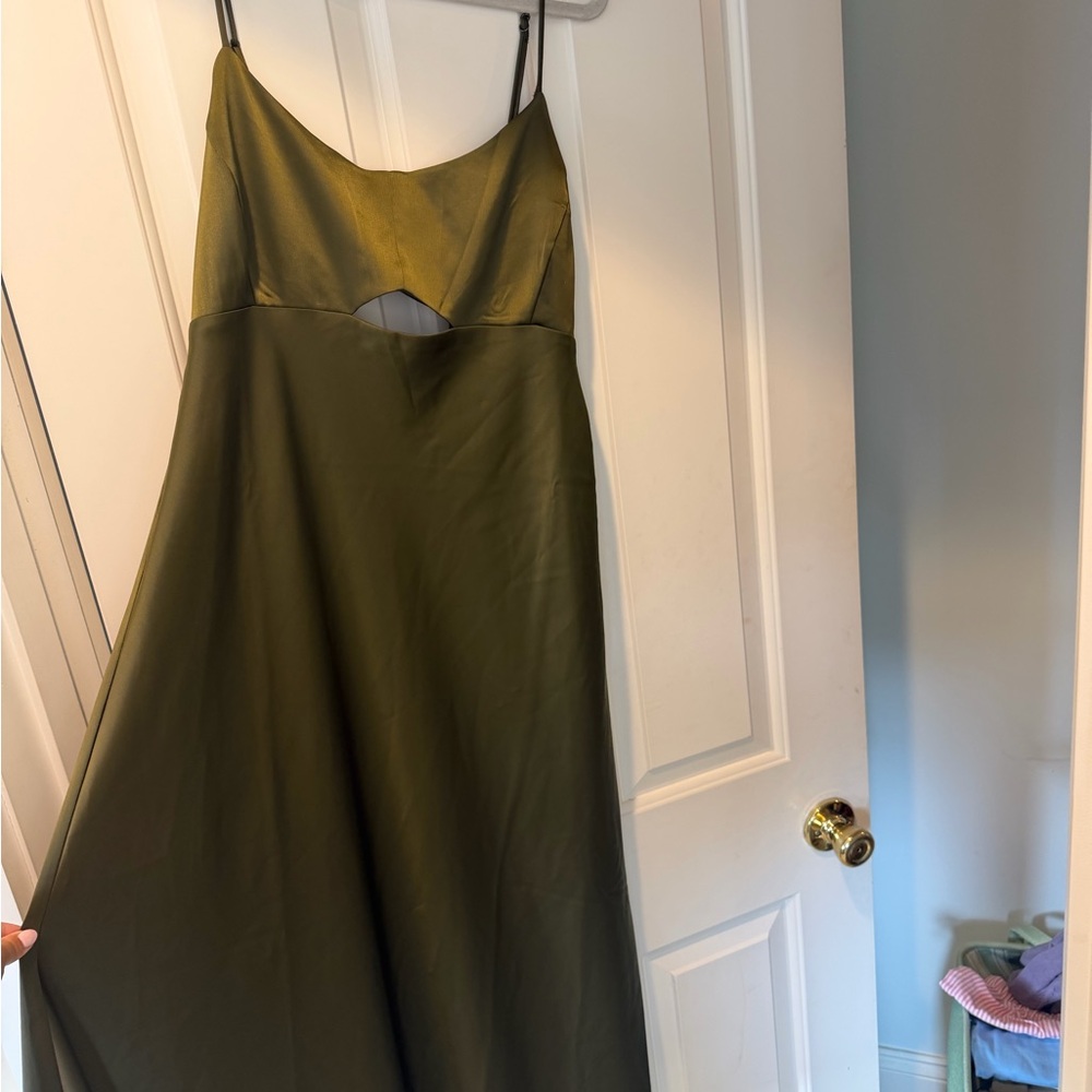 Olive Green Spaghetti Strap Midi Dress